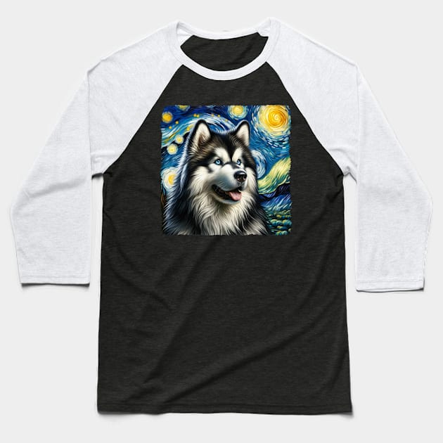 Starry Alaskan Malamute Dog Portrait - Pet Portrait Baseball T-Shirt by starry_night